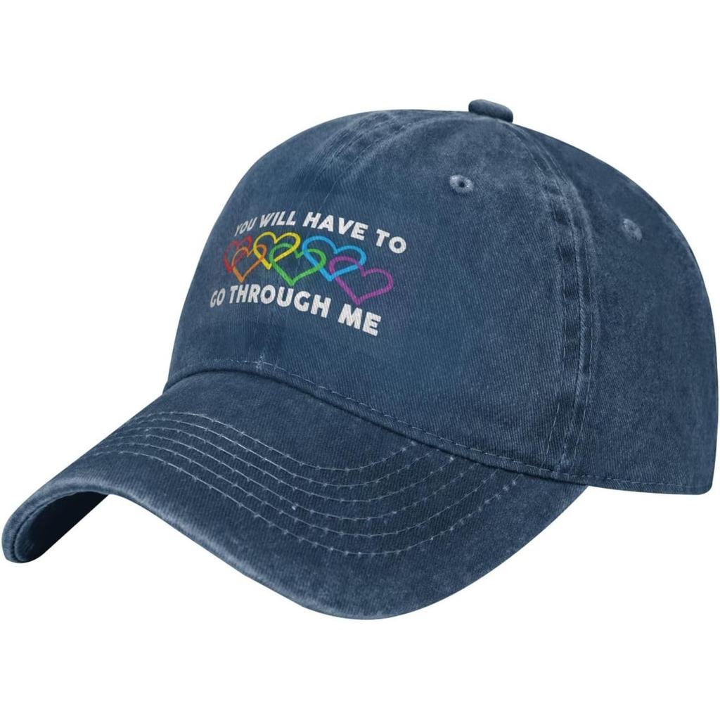 Go Through Me Pride Hearts Washed Cotton Baseball Cap Breathable Adjustable Dad Hat