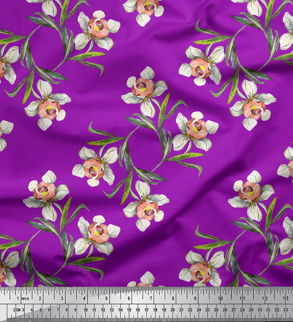 

Тканина Soimoi Green, Японія, креп-сатин, листя та нарциси, квітковий принт Швейна тканина, метр 42 дюйма 42 Inch Wide - Poly Crepe фіолетовий