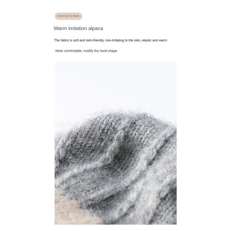 Half Finger Flip Korean Style Gloves Winter Women's Cute Fleece-Lined Cold-Proof Warm Wool Knitted Autumn and Winter Open Finger