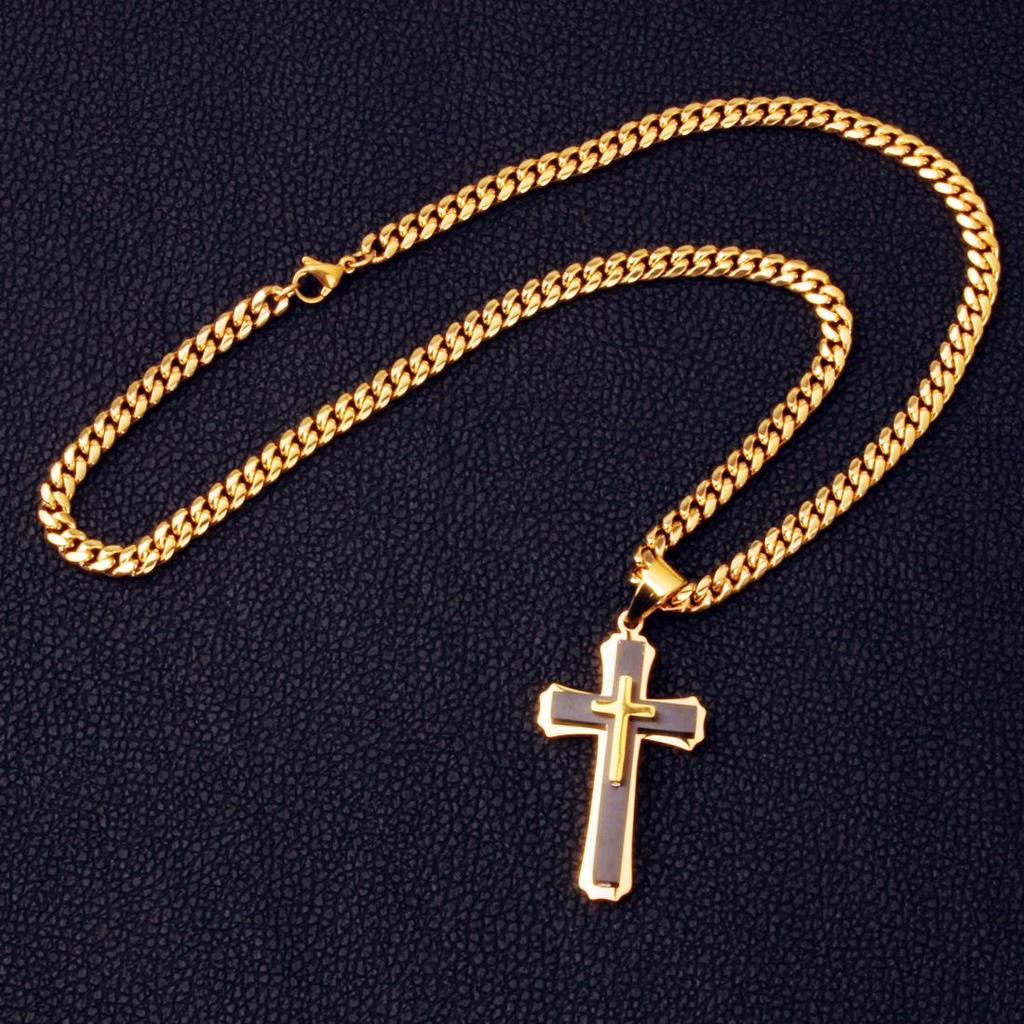 Collana con Pendente a Croce in Acciaio Inossidabile e Catena a Maglie Cubane da 18-24 Pollici per Uomini Donne Coppie Fidanzato Marito Gioielli Stile Punk 3-5mm