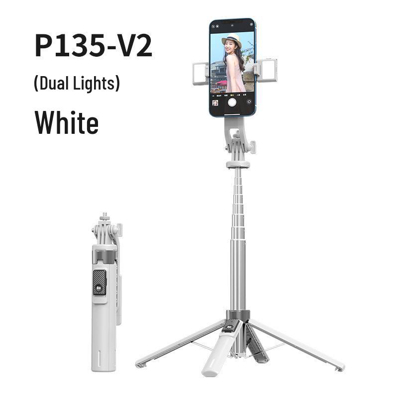 P135 Universal Bluetooth Selfie Stick: Detachable Gimbal, Four-Leg Stand, One-Button Pop-Up for Phones and Cameras.