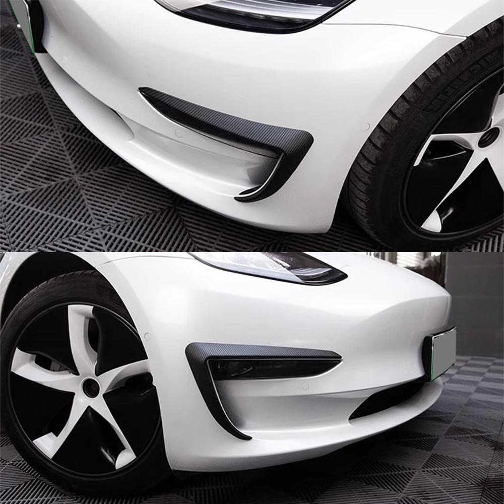 For Tesla Model 3 2017-2026 Real Dry Carbon Fiber Car Front Fog Light Trim Cover Auto Fog Lamp Frame Blade Trim Eyebrow Spoiler