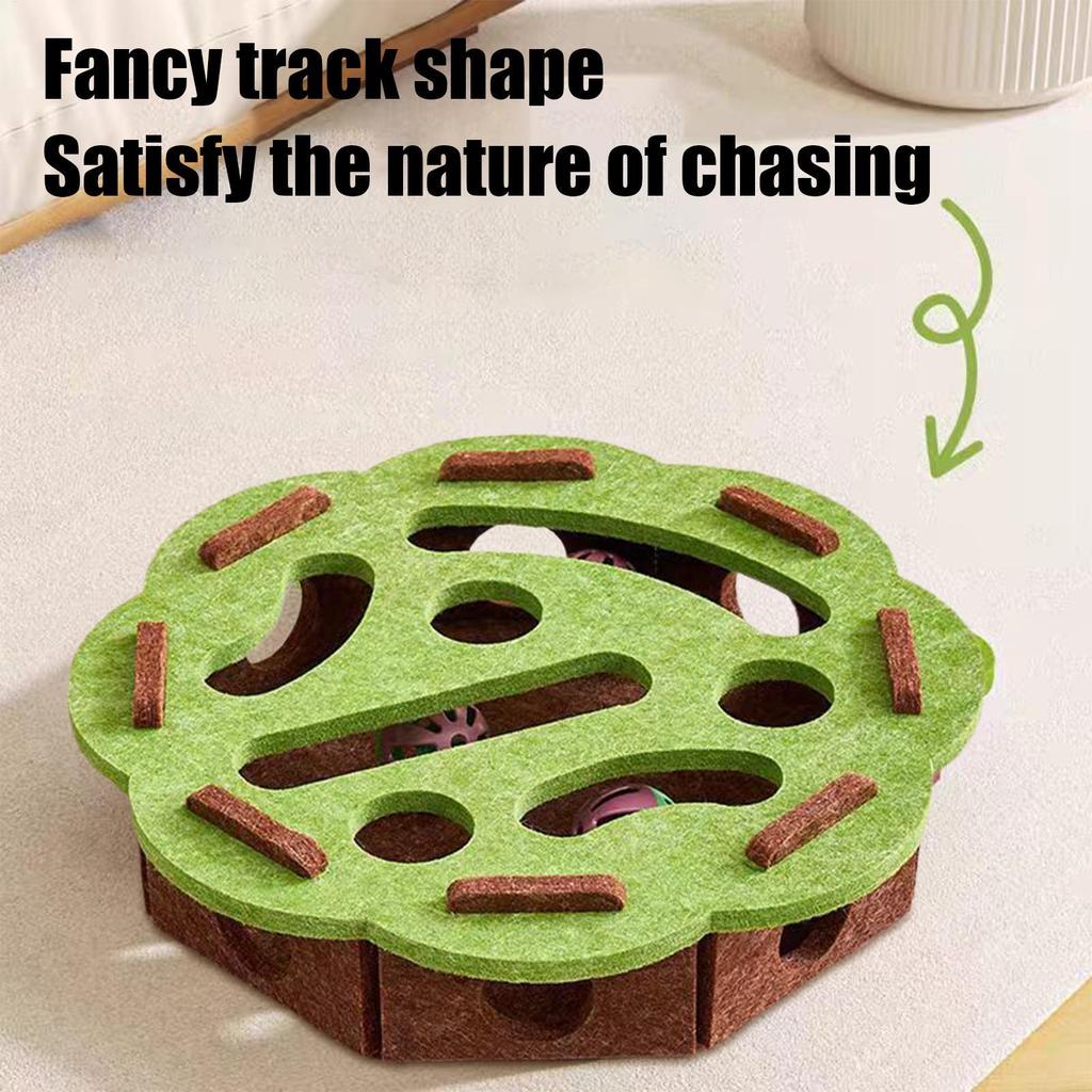 Interactive Cat Puzzle Toy with Digging Holes - Self Amusing Maze Box Bell Ball Mental Enrichment for Kittens Felt Material