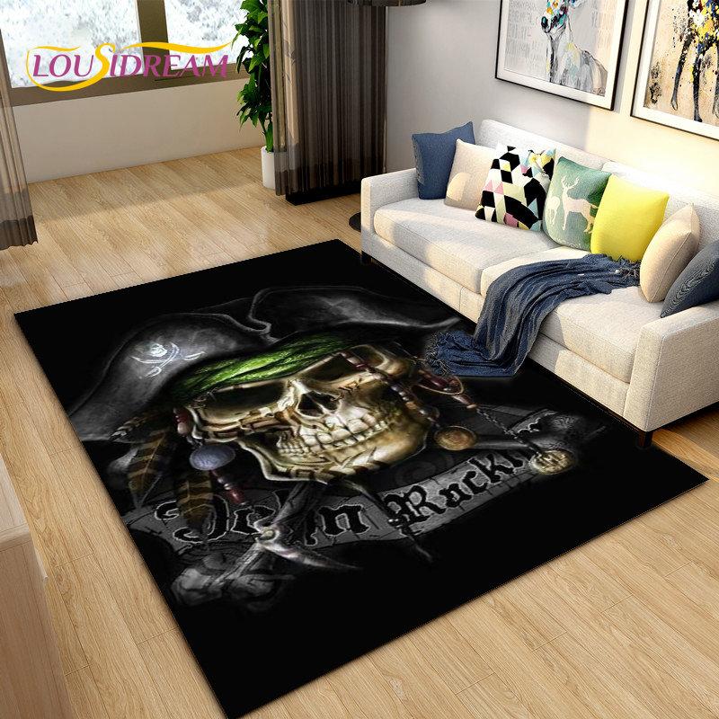 3D Horror Death Skull Pirate  Area Rug,Carpet Rug for Living Room Bedroom Sofa Doormat Decoration, Kids Play Non-slip Floor Mat