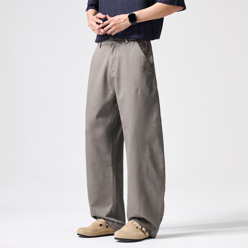 Lyocell Tencel Men's Solid Color Casual Pants High Waist Loose Wide Leg Straight Pants Lazy Style Versatile Trousers