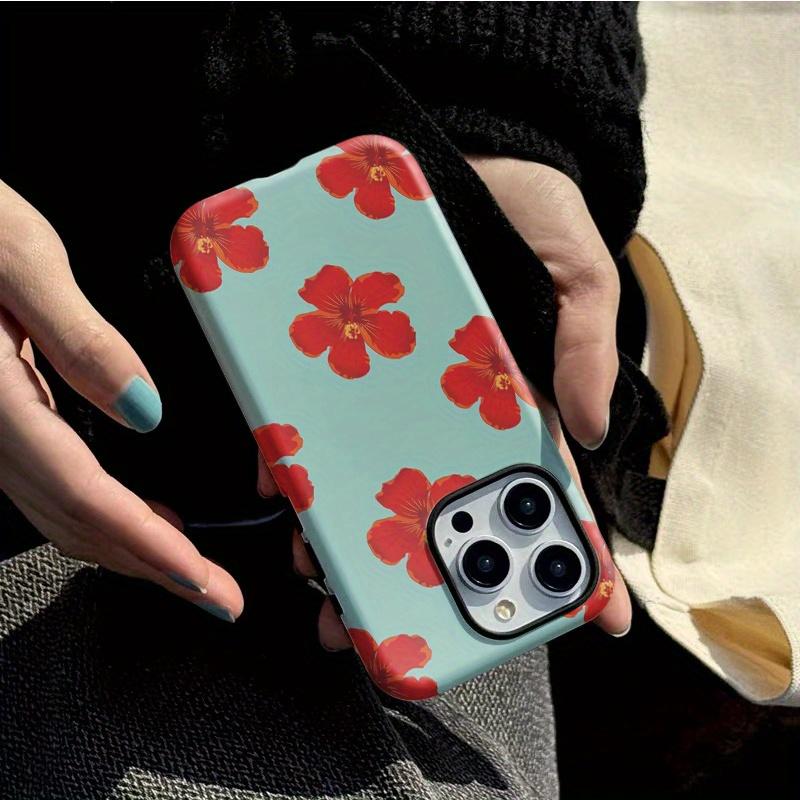 Clmj Red Flower Stylish Luxury Phone Case for iPhone 16 15 14 13 12 11 X XS XR XSMAX 7 8 Pro Max Plus Double-layer Back Cover