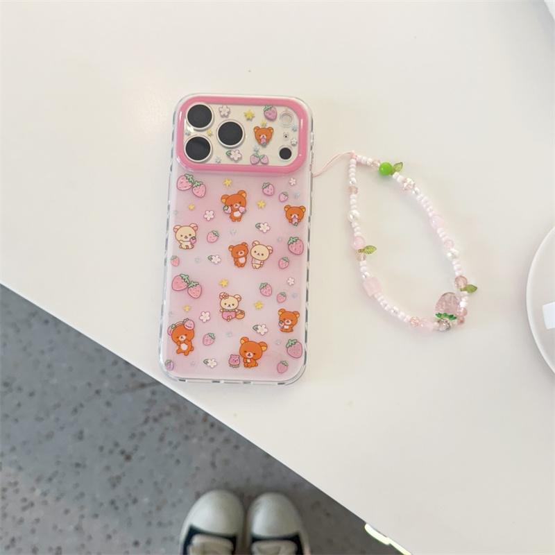 New 2026 Shockproof Phone Case For iPhone 15 16 17 Pro Max Strawberry Print With Strawberry Beaded Wrist Strap Large Window Cove