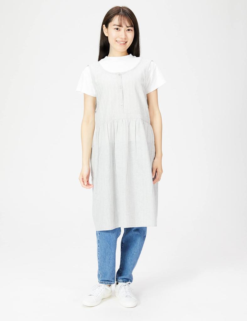 Striped GY [Hima Japan] Apron, Linen-Stuffed 2-Way Apron, AP42235, M-L