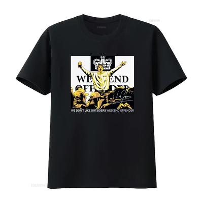Weekend Offenders Leo Gregory Tričko Černé Y2K Streetwear s Výrazným Potiskem Lva 100 Kulatý Výstřih Běžný Střih Ležérní Vrchní Díl Měkký