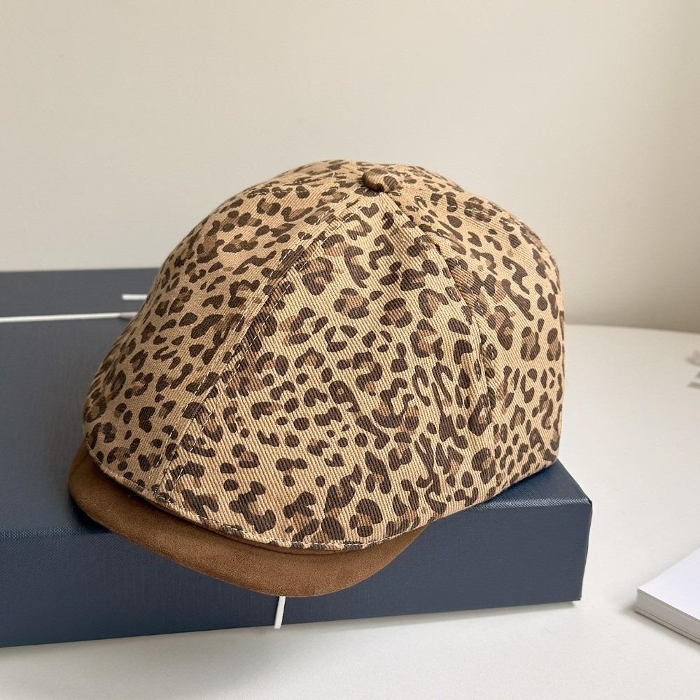 Vintage Leopard Newsboy Cap Y2k Painter Cap American Leopard Print Beret  Spicy Girls