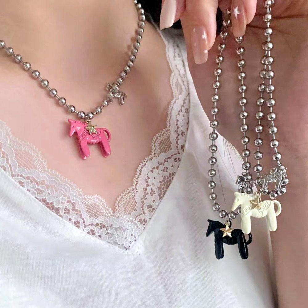 Sweet Enamel Colt Horse Pendant Necklace Cute Cartoon Pony Pendant Necklace  Decoration