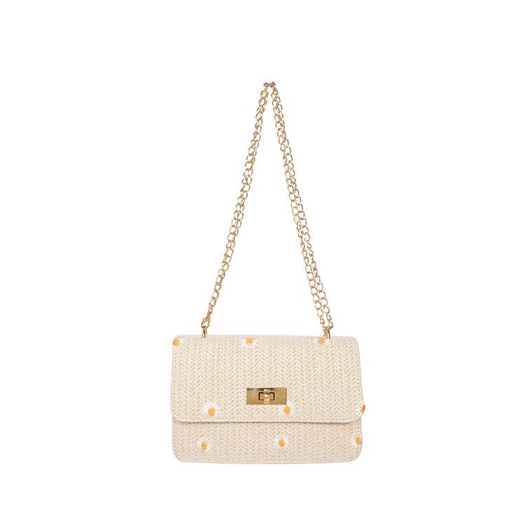 2026 Women's Summer Straw Woven Chain Square Bag - Simple Fashion Turn Lock Shoulder & Crossbody Underarm Bag