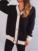 New Autumn and Winter Contrasting Cardigan Sweater, Street Style Loose Knit Sweater 3566 EMA