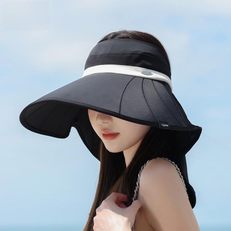 Summer Ice Silk Wide Brim Sun Hat With Neck Protection For Outdoor Travel