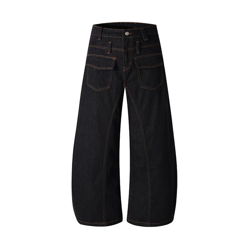 Niche reverse-wear pocket scimitar jeans men's clothing design sense new wide-leg mopping lazy pants