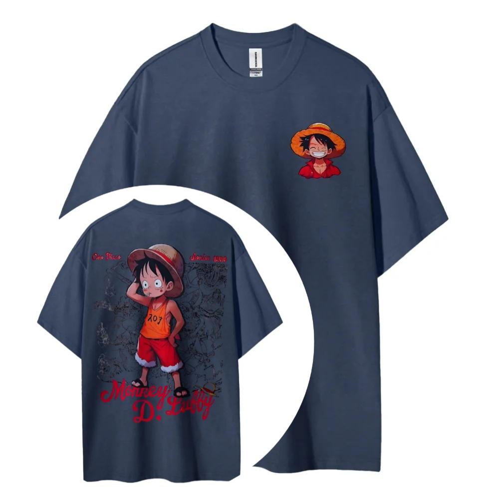 One Piece Animation Derivatives Luffy Printing Top Mens and Womens Summer Fashion Breathable Street Y2K Shortsleeved TShirt