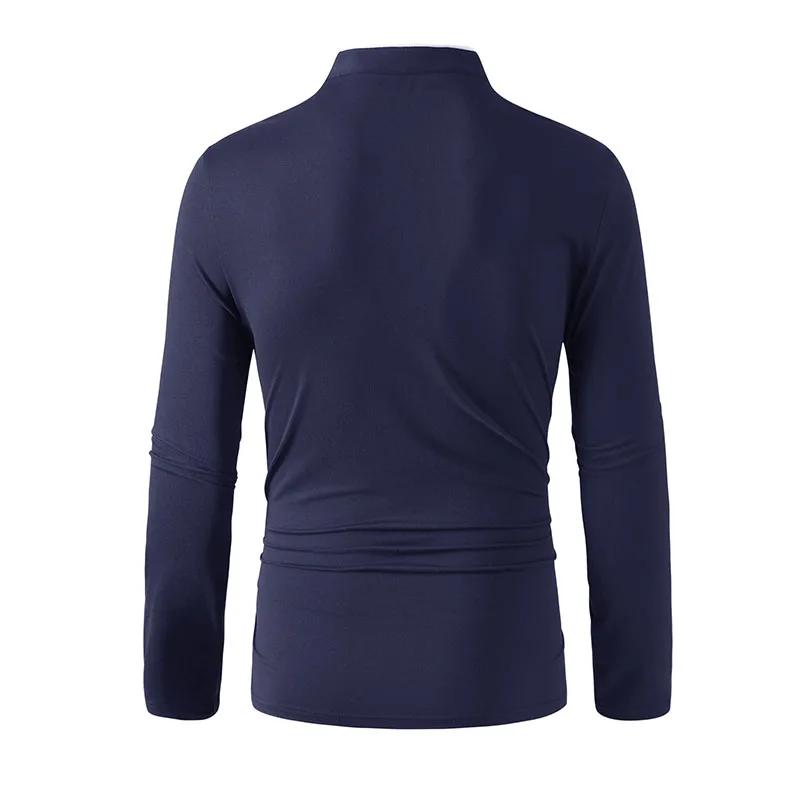 New Men's Casual and Fashionable Solid Color Long Sleeved Stand Up Collar T-shirt Summer Versatile and Comfortable Top