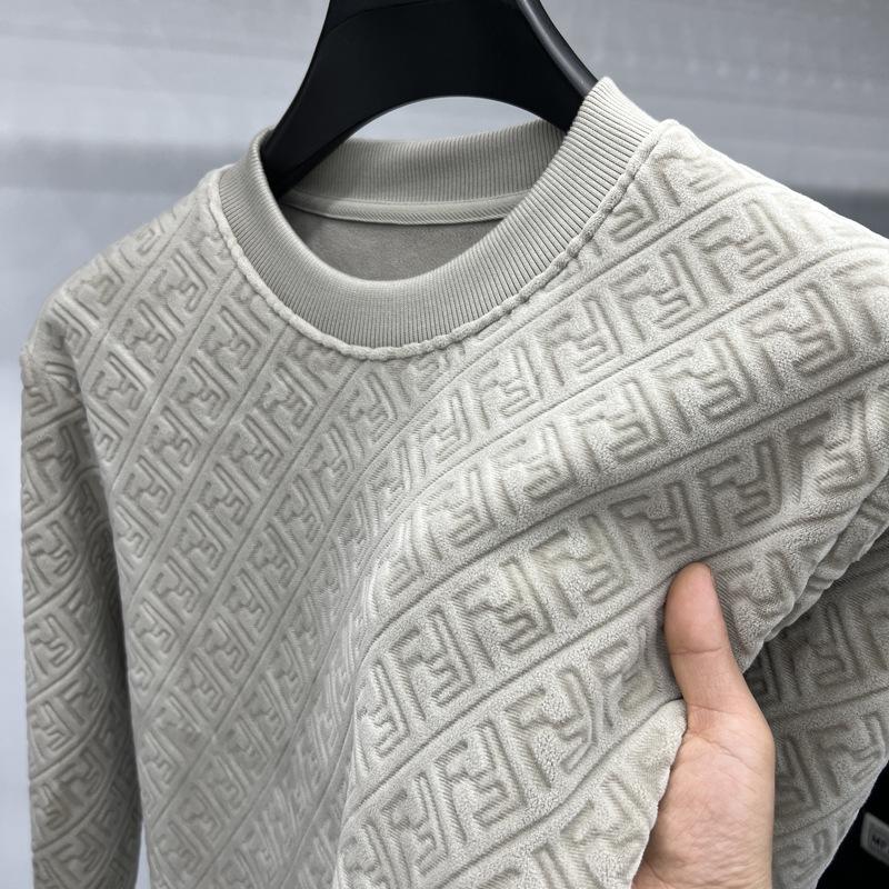Men's Jacquard Design Round Neck Long Sleeve Warm Hooded Sweater