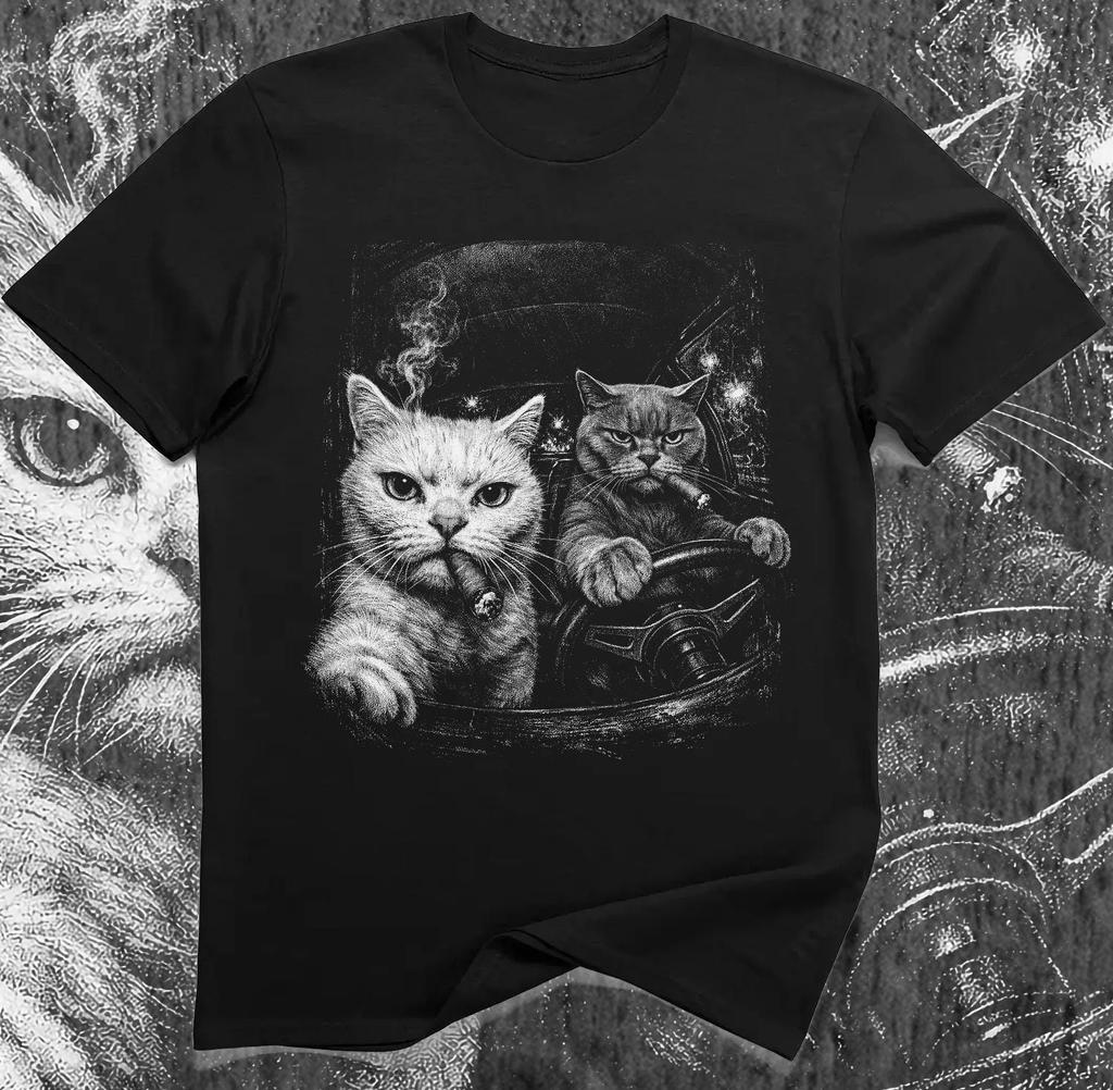 Gangster Cats Shirt Mafia Cat Smoking Cigar Streetwear Funny Badass Vintage Tee