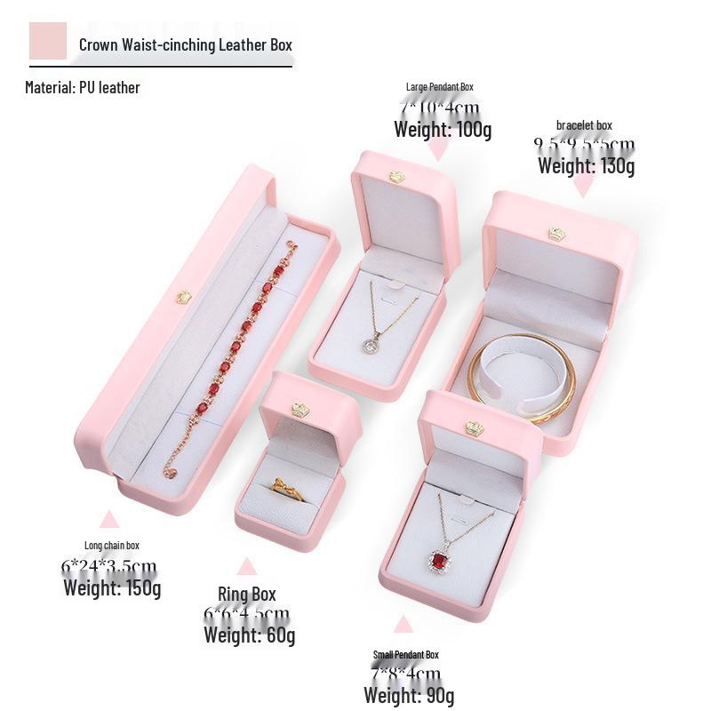 PU Leather Crown Jewelry Storage Box for Necklaces, Pearls, Bracelets, and Rings