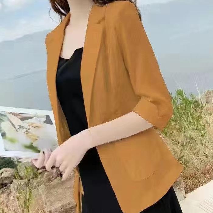 Women's Cotton Linen Blazer - Spring/Summer 2025 British Style, Casual Sun Protection Jacket