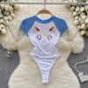 Porno Lingerie Sweet Sheath Bodysuits Female O Neck Short Sleeve Rompers Open Crotch Women Kawaii Sexy Erotic Cute Slim Swimsuits 2024