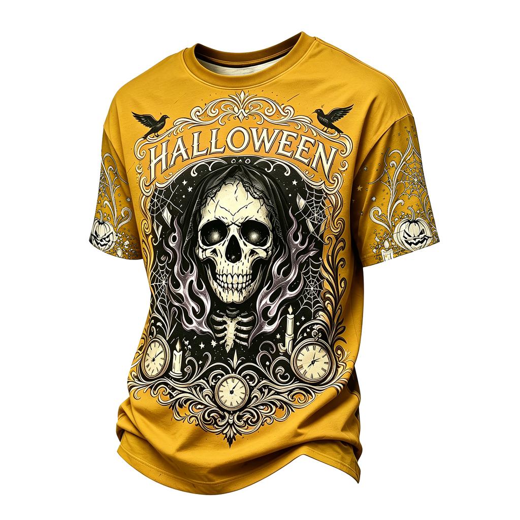 Men's Casual Short Sleeve Neck T-Shirt with Halloween Print Lightweight Breathable
