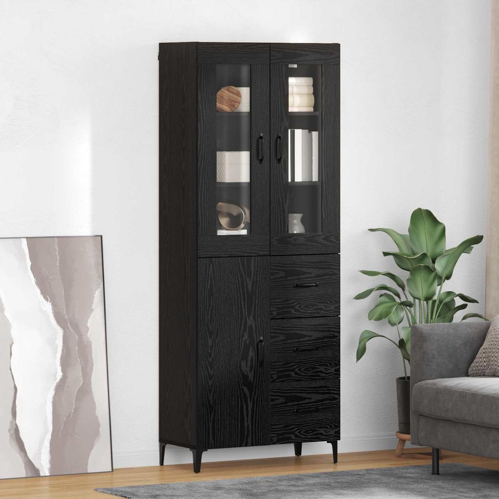Highboard in Black Oak Look 69.5 x 34 x 180 cm Engineered Wood