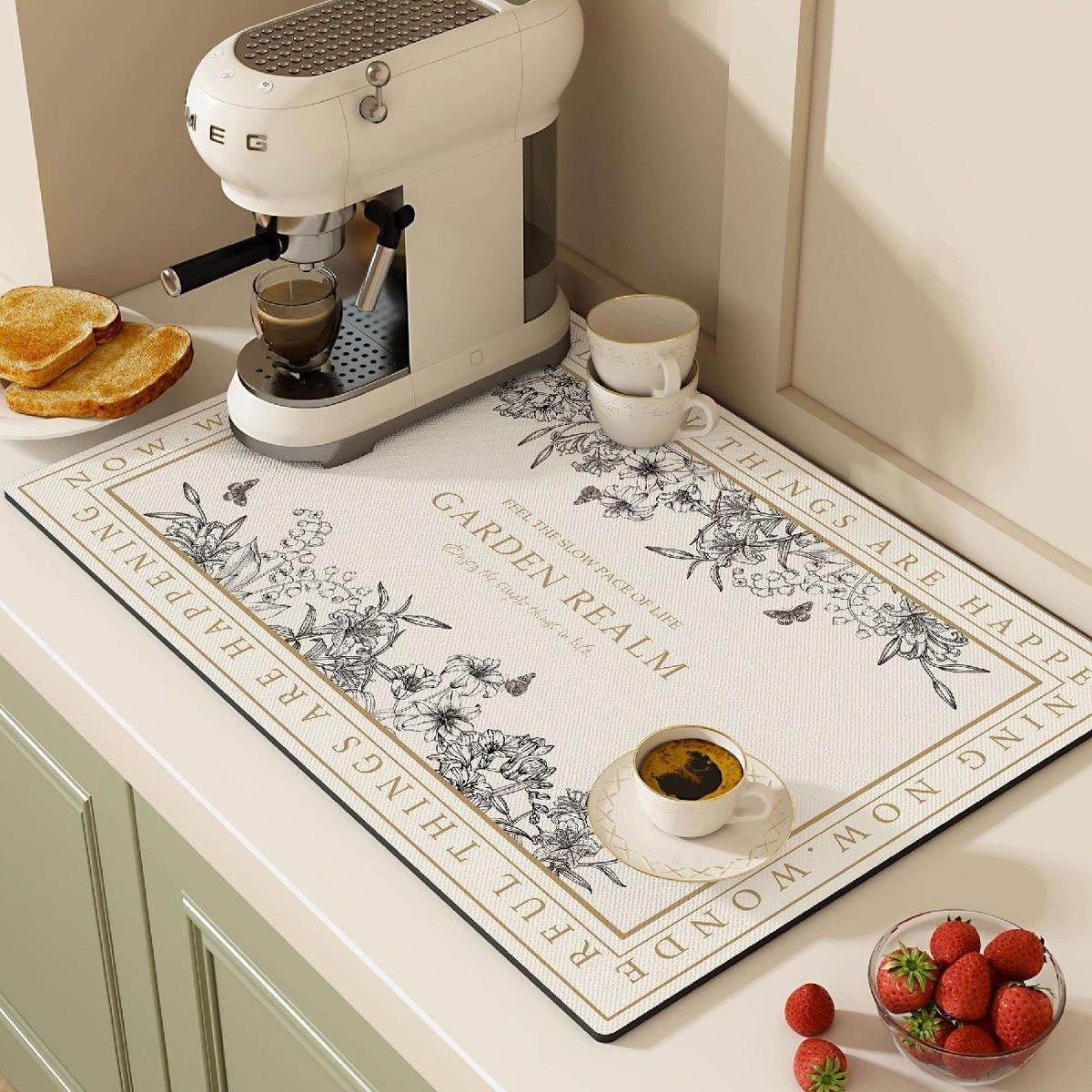 Küchenmatte mit floralem Karomuster für Kaffeemaschinen und Geschirr – modische Küchendekoration 30*40cm