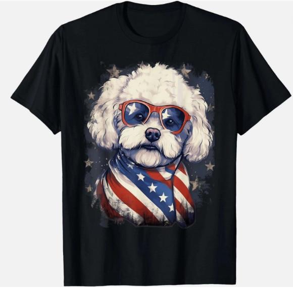 4th Of July US Flag Bichon Frise Dog T-Shirt HPT489 S