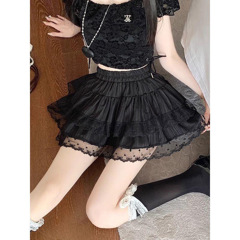 Kumikumi Ballet Style Lace Lace Skirt Cake Dress Women's Early Autumn Fashion Tape Pettiskirt A- line Skirt
