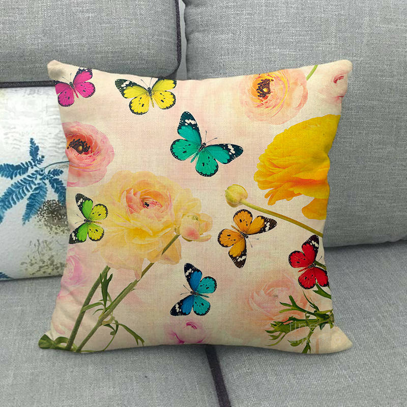 Colorful Butterfly Cartoon Insect Animal Digital Printing Short Plush Pillow Covers For Car Sofa Office Cushion Cover Home Goods