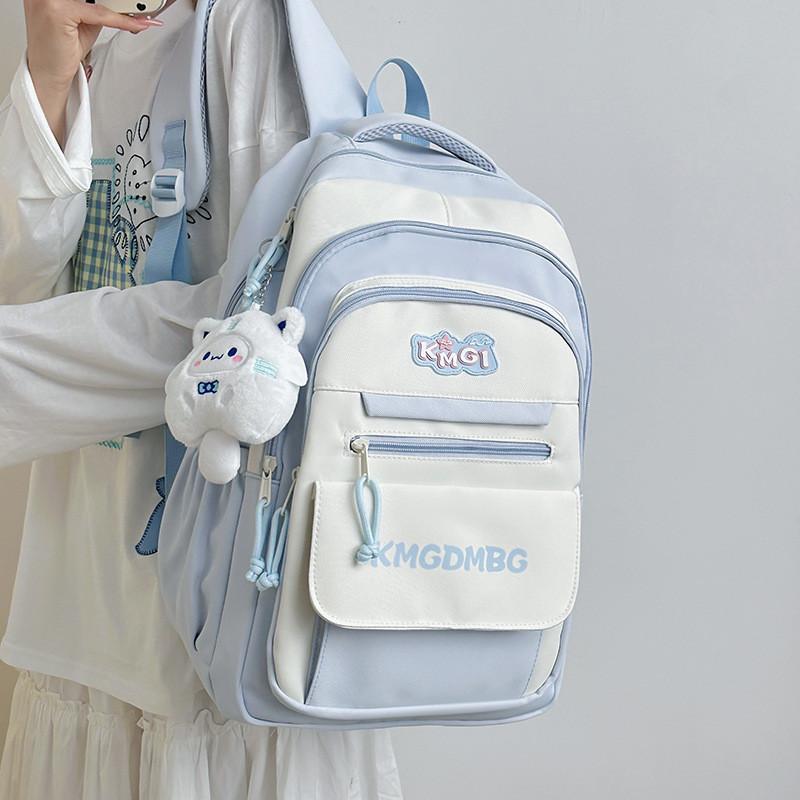 Letter Stylish Backpack With Color Blocking For Middle And High Students School