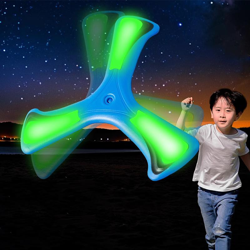 Brinquedo de Disco Voador Esportivo ao Ar Livre Boomerang Luminoso de Eva Dardo de Retorno Spinner Cruzado de Três Folhas Jogo Interativo