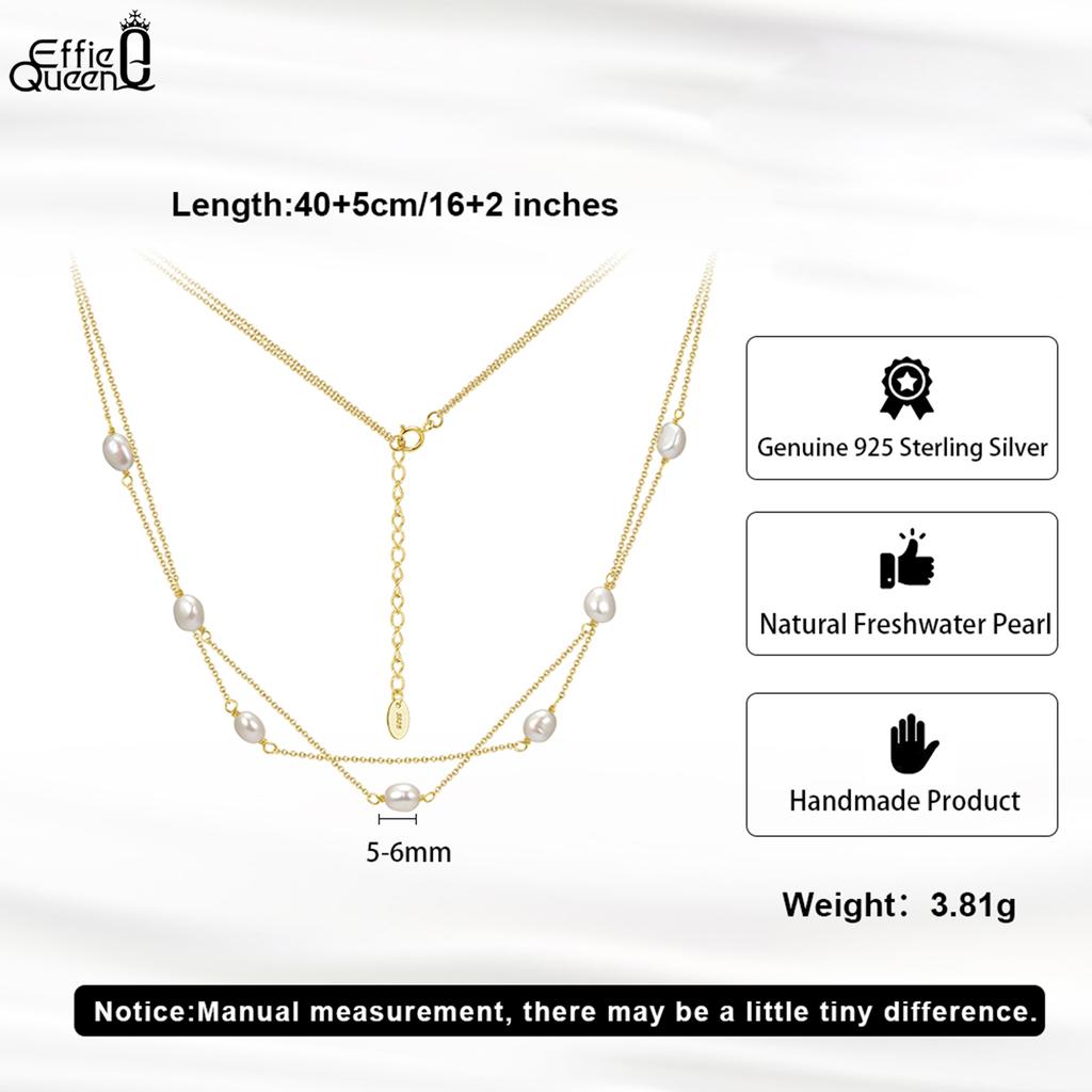 EFFIE QUEEN 100% S925 Silver 14k Gold Round Freshwater Pearl Choker Necklace Natural Jewelry for Women Banquet Party Gift GPN90