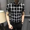 Summer Fashion Trend Casual Business Versatile Lapel Plaid Slim Short Sleeved Men's Single Breasted Shirt