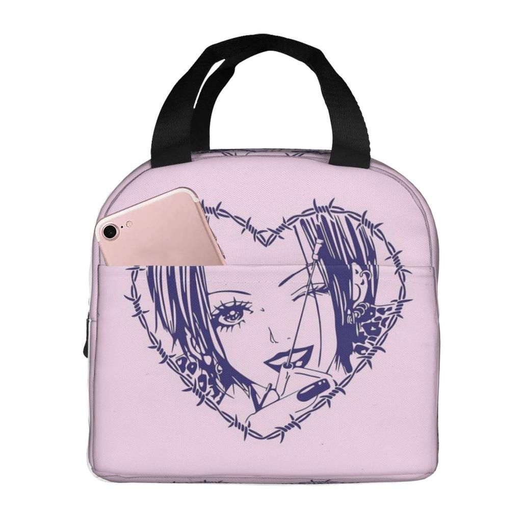 Nana Osaki Barbed Wire Heart Spread Insulated Lunch Bag for Women Kids Leakproof Food Boxes Thermal Lunch Box Tote
