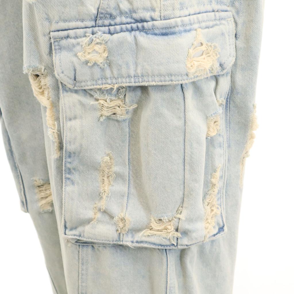 unused ZARA Vintage processed denim cargo pants 42 Ice blue Jeans Crush Women Used