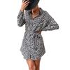 Modisches Damen-Frühlings- und Herbstkleid mit Leopardenmuster, Revers und langen Ärmeln