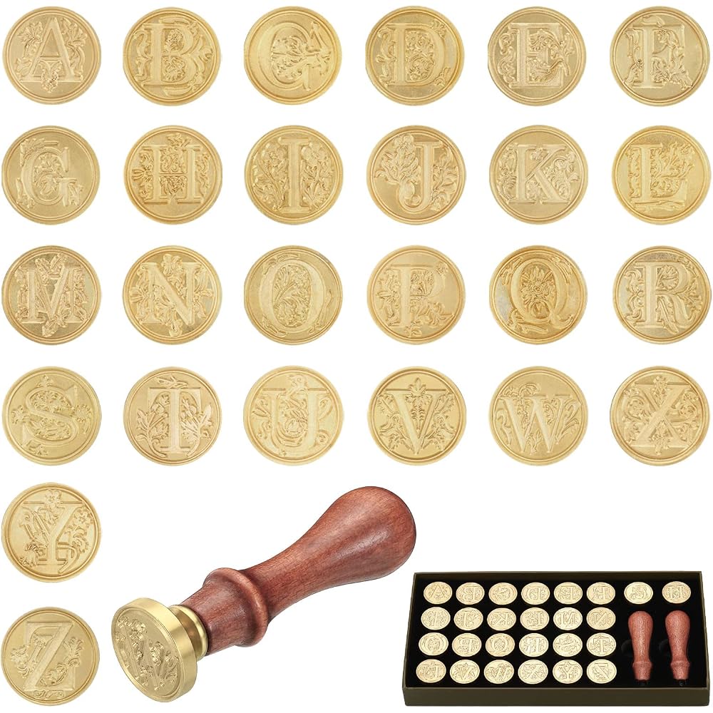 Patikil Alphabet Wax Seal Stamp Kit A-Z Brass Head Vintage Sealing Wax Stamp Gift Box