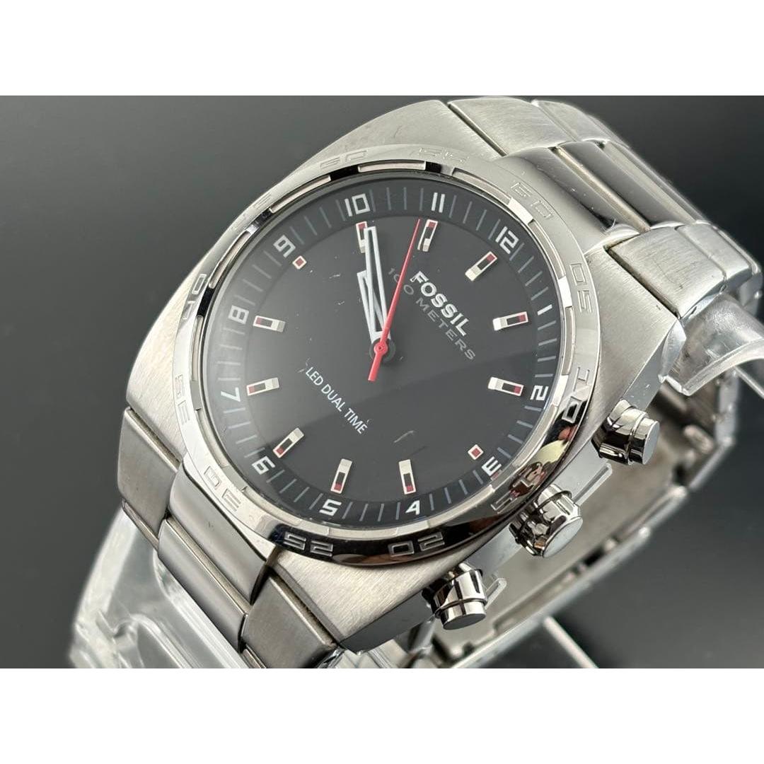 Used WA) Battery replaced men s FOSSIL LED DUAL TIME operation item