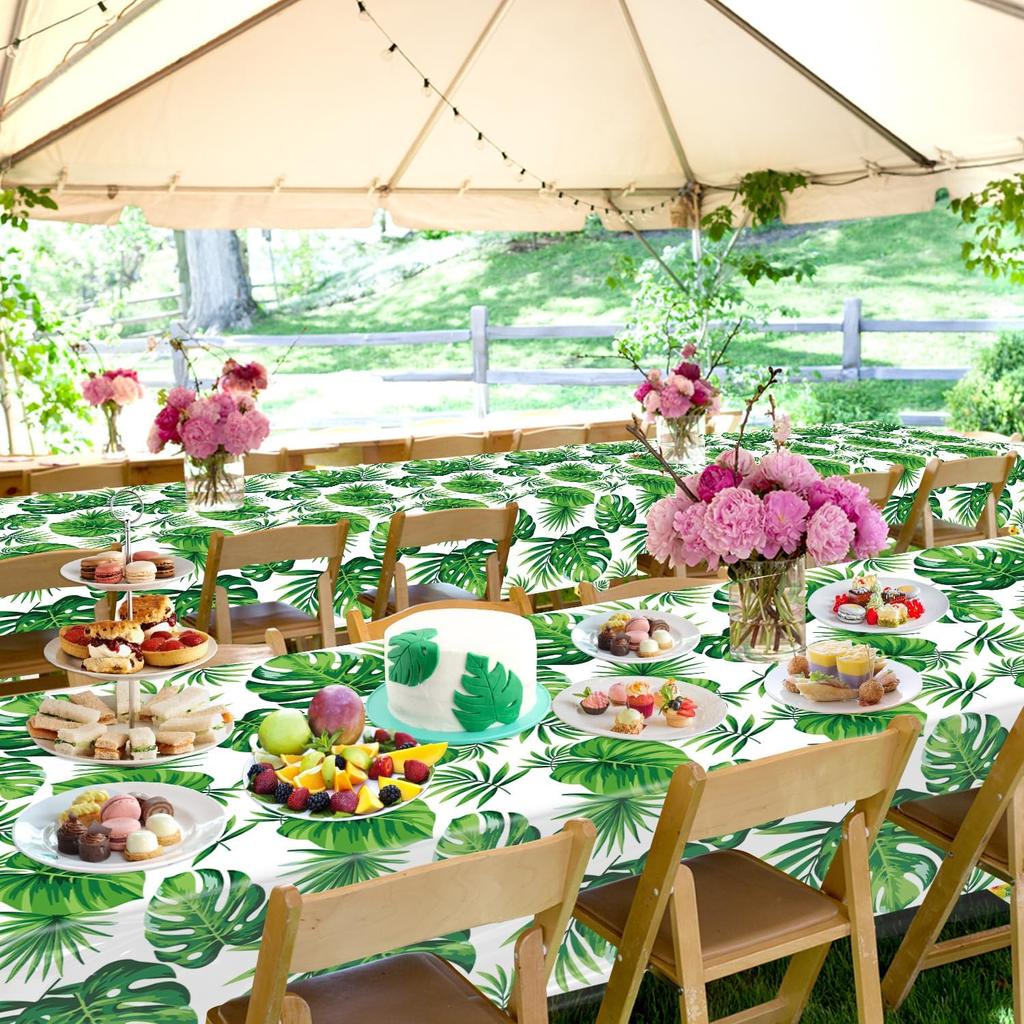 4 Pack Hawaii Palm Leaves Tablecloths Luau Party Disposable Hawaiian Table Cloth Tropical Palm Leaves Table Cover for Baby Shower Birthday Party