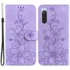 For Sony Xperia 10 V Shockproof PU Leather Phone Case Imprinted Lily Flower Cover Wallet Stand Shell