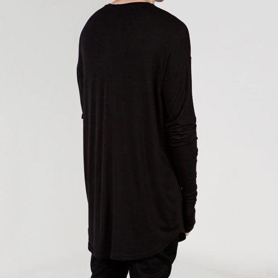 Herren T-Shirt Einfarbige Unregelmäßiger Saum Rundhals Langes Hemd mit Handschuhen für den täglichen Gebrauch