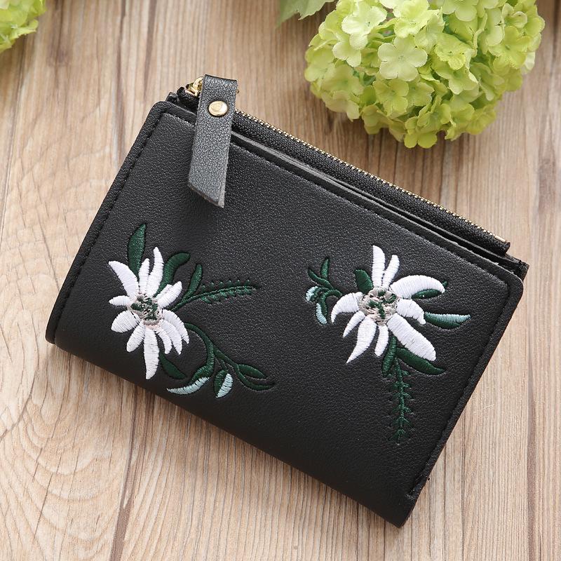 Mini Korean Style Embroidered Women's Zipper Wallet
