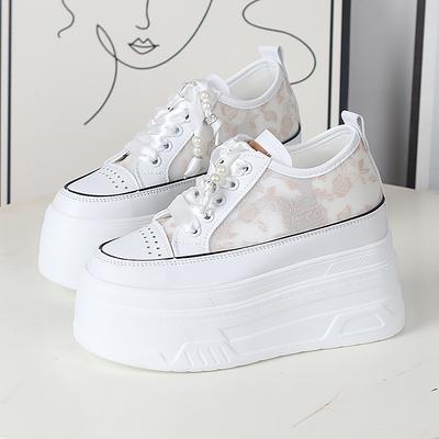 Fashion 12CM Slides Women Summer Shoes Platform Fashion Sandals Sneakers Lace Up Platform Wedge Genuine Leather Air Mesh Slippers