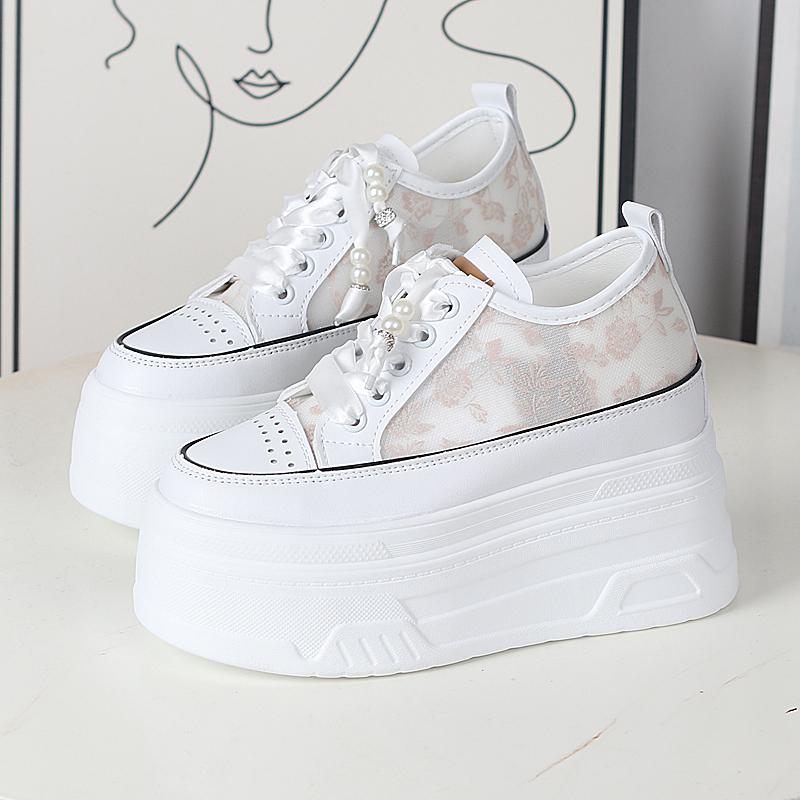 Fashion 12CM Slides Women Summer Shoes Platform Fashion Sandals Sneakers Lace Up Platform Wedge Genuine Leather Air Mesh Slippers