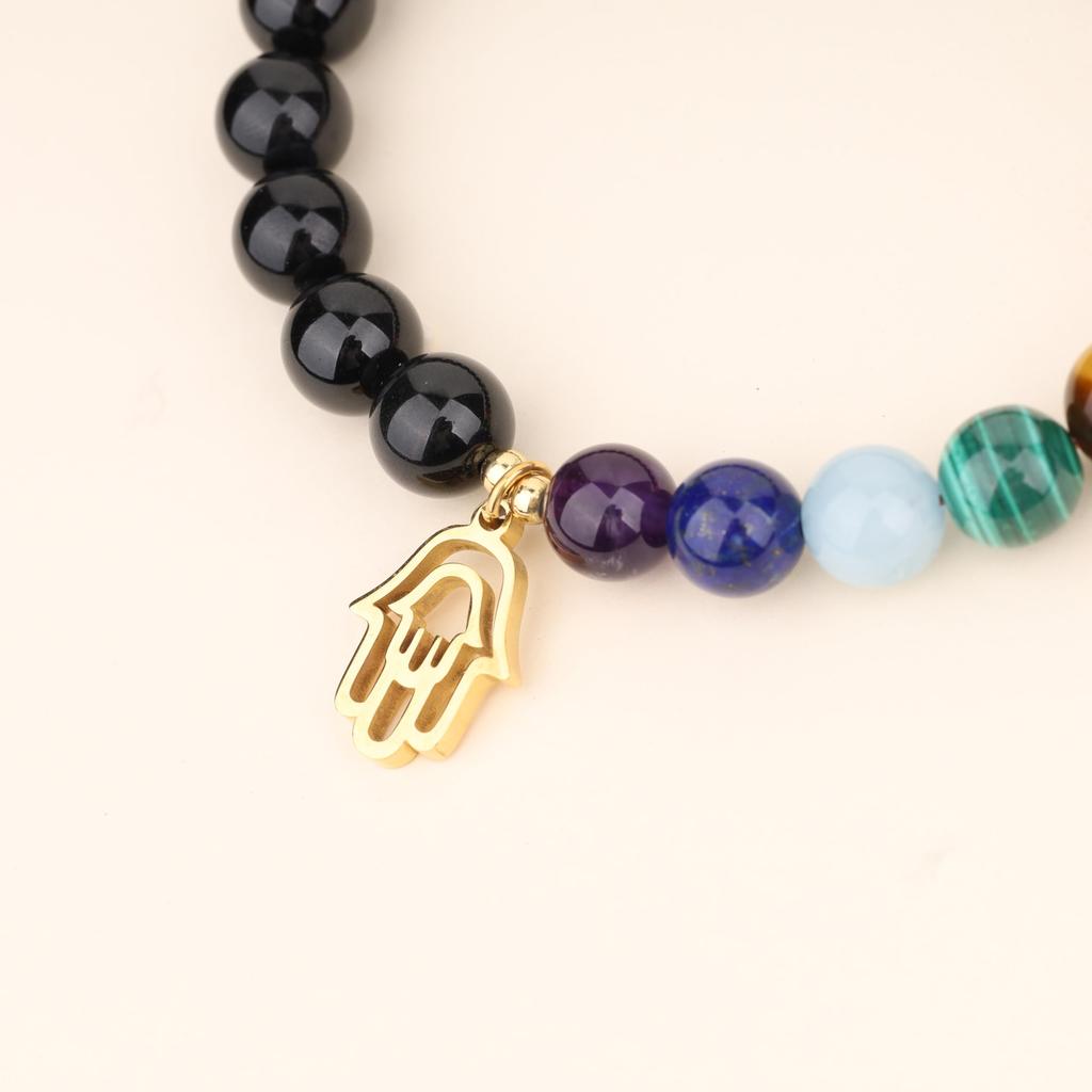 Black Tourmaline Hamsa Hand October Chakra Bracelet [Koai] Bracelet, Birthstone,