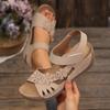 Summer new foreign trade large size wedge sandals flower decoration platform Velcro fish mouth beach shoes