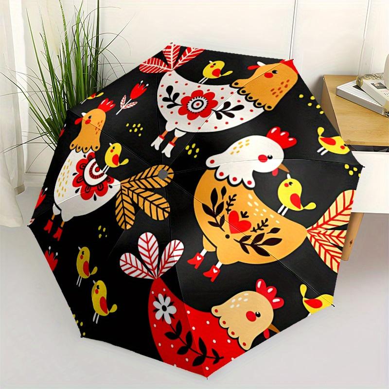 1pc Chickens Flowers Auto Open/close, All-Season Portable Folding Umbrella for Women & Men, Travel, Everyday, Formal Events - Compact Luxury Parasol,